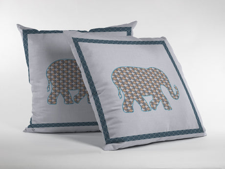 18” Gold White Elephant Indoor Outdoor Zippered Throw Pillow