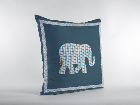 18” Spruce Blue Elephant Indoor Outdoor Zippered Throw Pillow