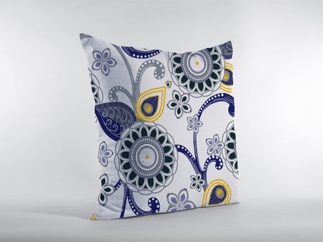 16” Navy White Floral Indoor Outdoor Zippered Throw Pillow