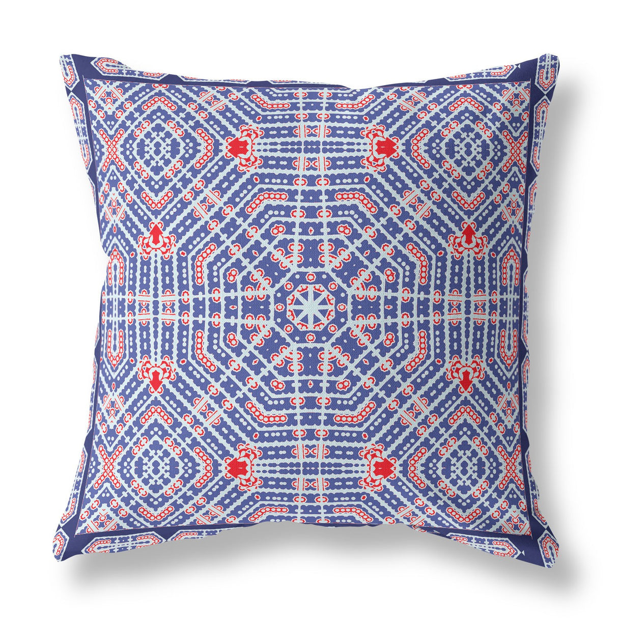 20” Blue Red Geostar Indoor Outdoor Throw Pillow