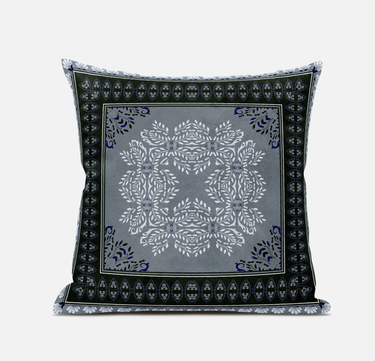 16" X 16" Green And White Blown Seam Geometric Indoor Outdoor Throw Pillow