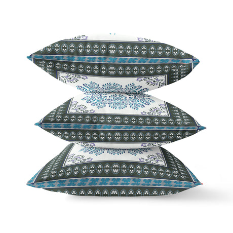 16" X 16" Black And Blue Blown Seam Geometric Indoor Outdoor Throw Pillow