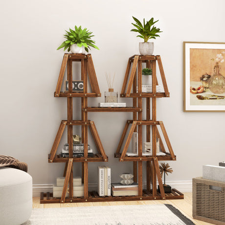 5-Tier 10 Potted Wood Plant Stand for Multiple Plants