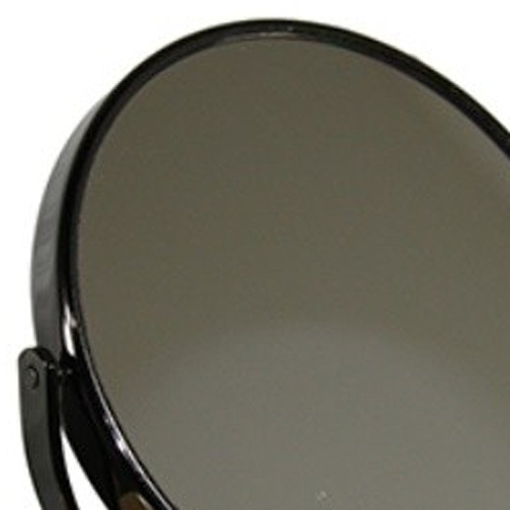 9" Black Round Metal Framed Makeup Shaving Tabletop Mirror