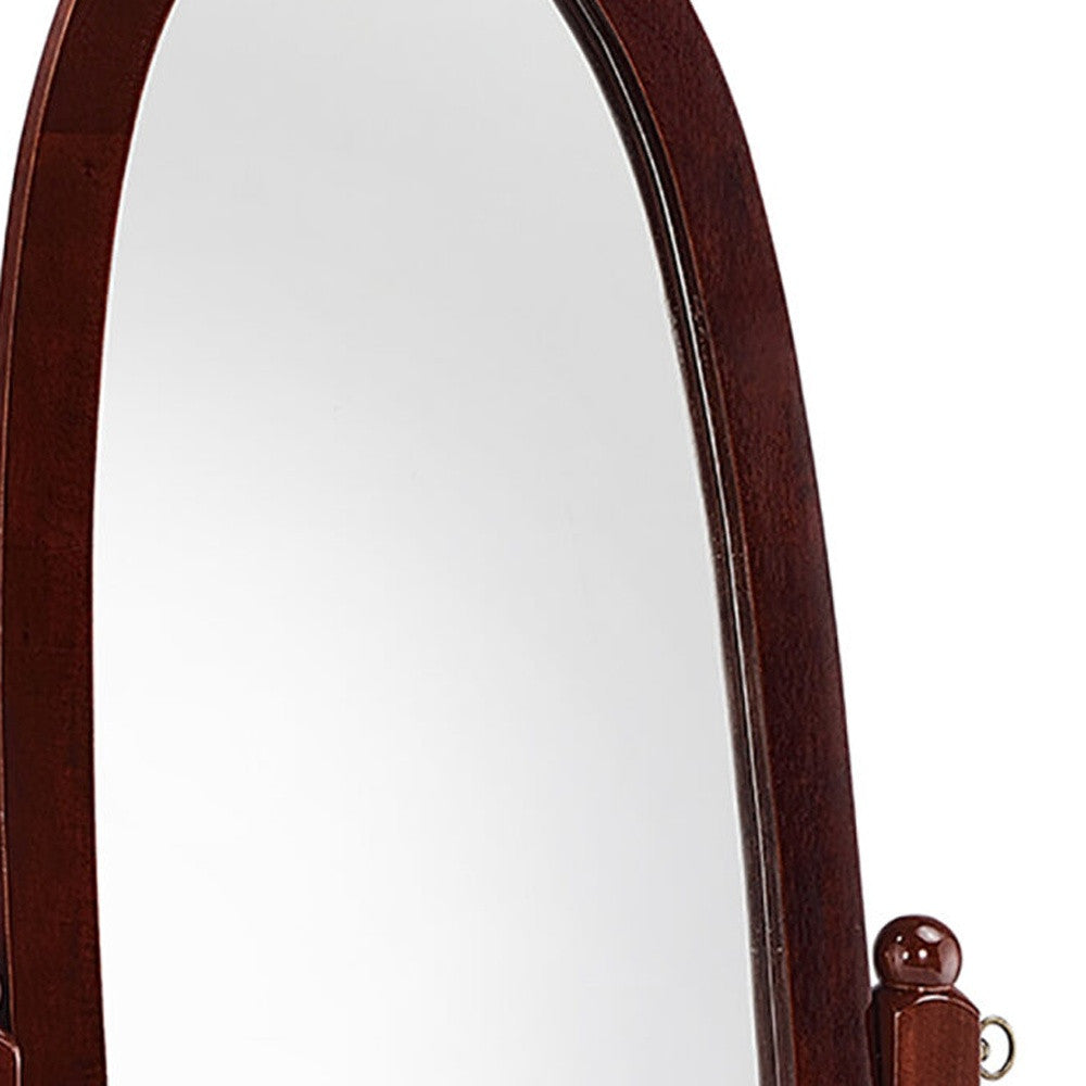 59" Brown Cherry Oval Framed Cheval Standing Mirror