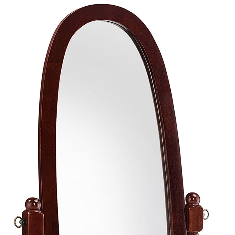 59" Brown Cherry Oval Framed Cheval Standing Mirror