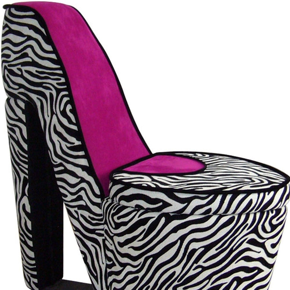 32" Black And White Faux Suede Animal Print Side Chair