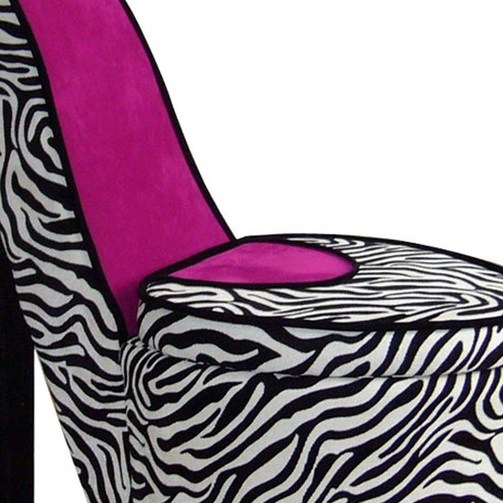 32" Black And White Faux Suede Animal Print Side Chair