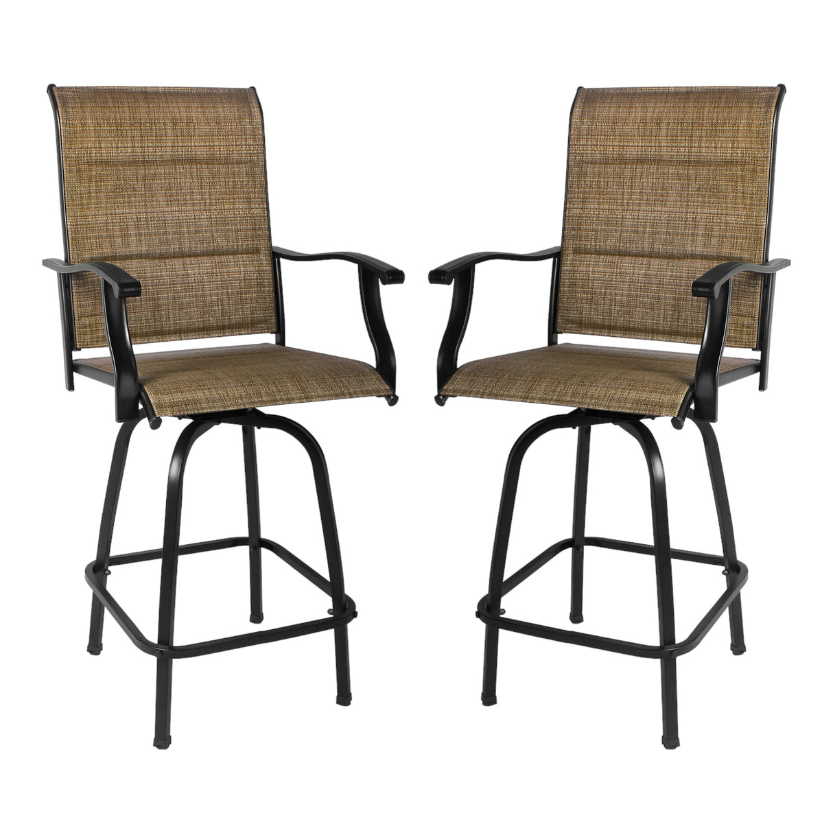 Set of Two 51" Brown Swivel Indoor Outdoor Bar Height chairs with Footrest