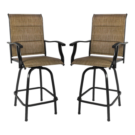 Set of Two 51" Brown Swivel Indoor Outdoor Bar Height chairs with Footrest