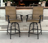 Set of Two 51" Brown Swivel Indoor Outdoor Bar Height chairs with Footrest