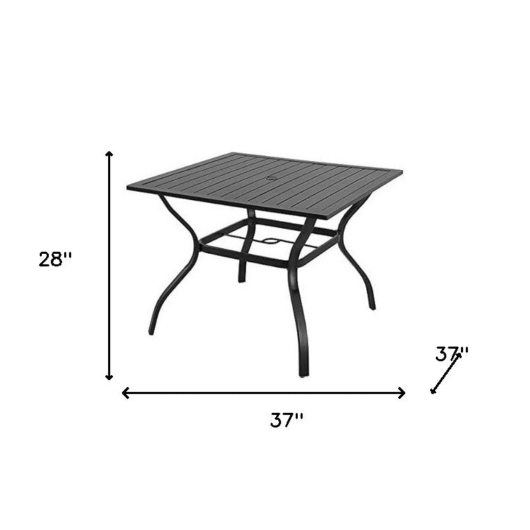 37" Black Square Metal Outdoor Dining Table with Umbrella Hole