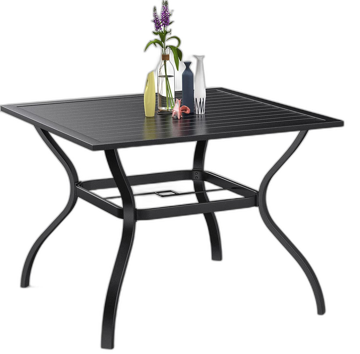 37" Black Square Metal Outdoor Dining Table with Umbrella Hole