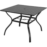 37" Black Square Metal Outdoor Dining Table with Umbrella Hole