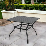 37" Black Square Metal Outdoor Dining Table with Umbrella Hole