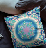 28" X 28" Blue And Turquoise Broadcloth Floral Throw Pillow
