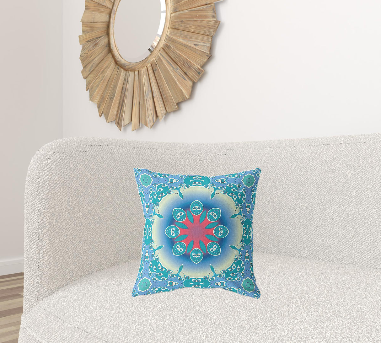 18" X 18" Blue And Red Broadcloth Floral Throw Pillow