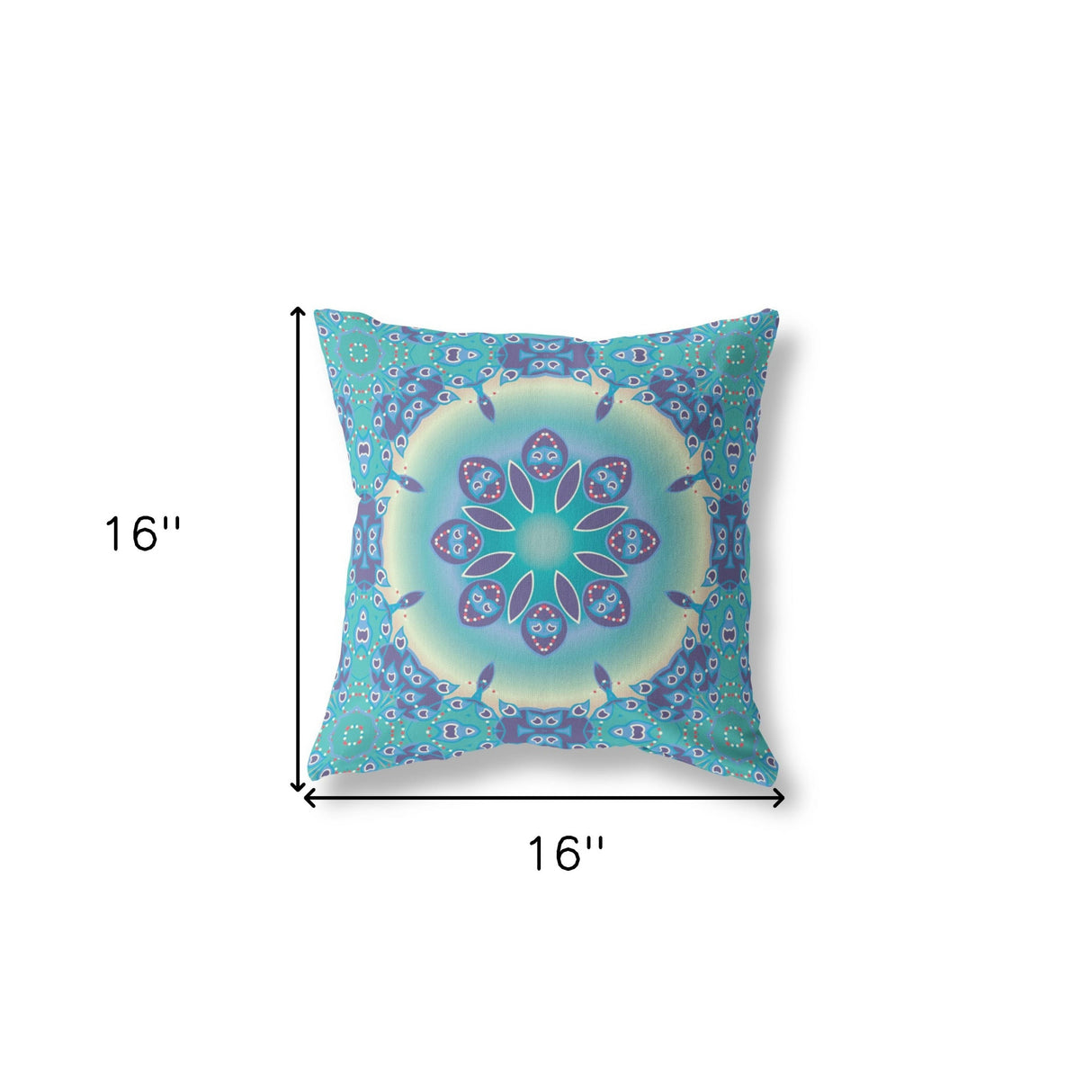 16" X 16" Blue And Purple Broadcloth Floral Throw Pillow