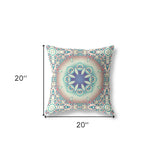 18" X 18" Beige And Blue Broadcloth Floral Throw Pillow