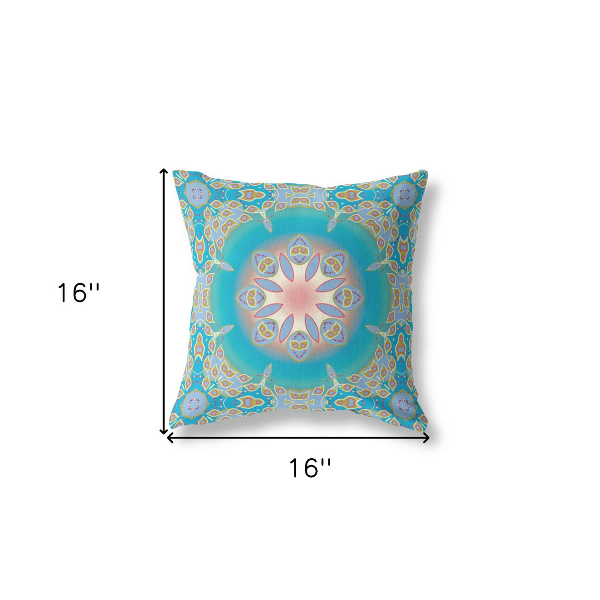 16" X 16" Blue And Green Broadcloth Floral Throw Pillow