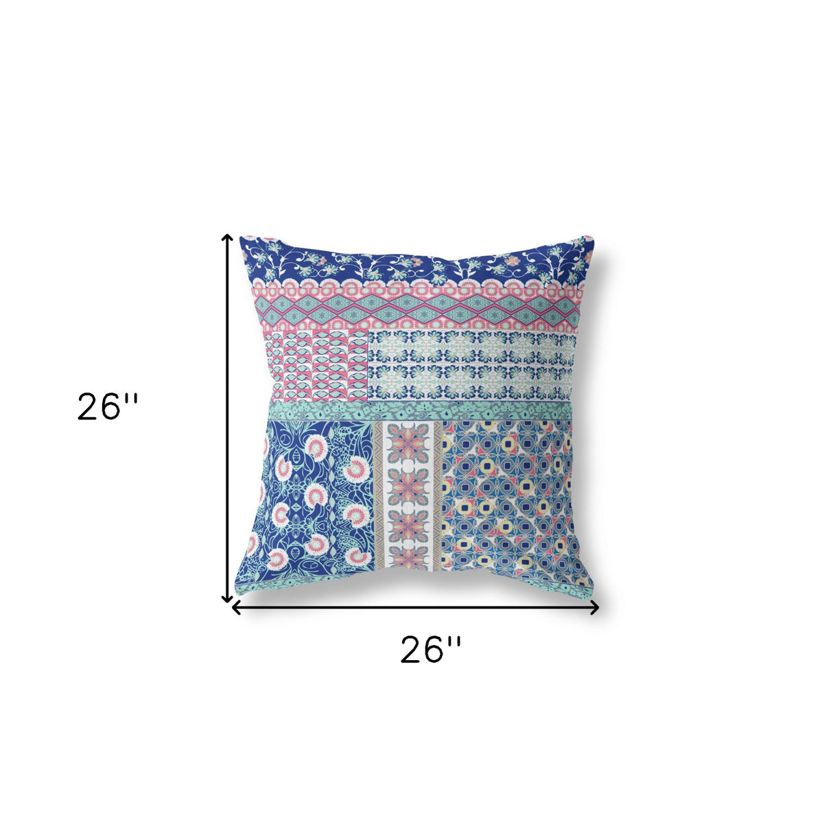 18" X 18" Blue And Pink Zippered Patchwork Indoor Outdoor Throw Pillow Cover & Insert