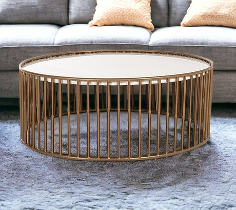 Modern Round White and Gold Faux Marble Coffee Table