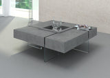 47" Gray And Clear Glass Square Coffee Table With Four Drawers