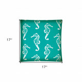 17" Turquoise and White Seahorse Coastal Indoor Outdoor Throw Pillow Cover