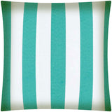 17" Turquoise and White Striped Indoor Outdoor Throw Pillow Cover