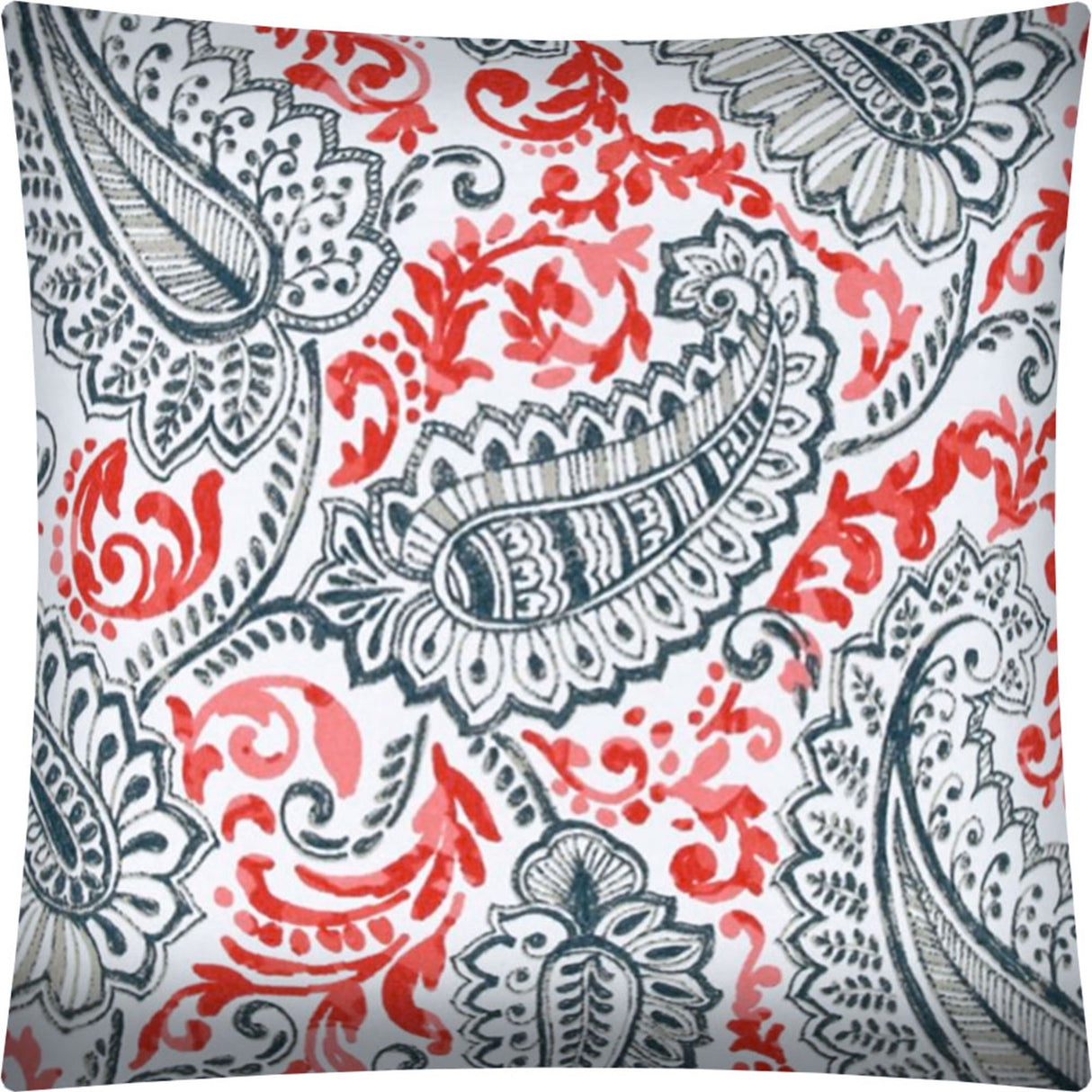 17" Coral Navy and White Paisley Indoor Outdoor Throw Pillow Cover