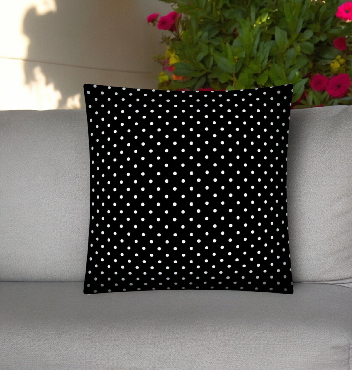 17" Black and White Polka Dot Indoor Outdoor Throw Pillow Cover