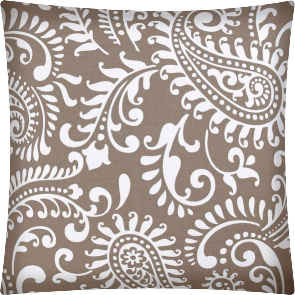 17" Taupe and White Paisley Indoor Outdoor Throw Pillow Cover