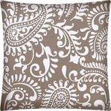 17" Taupe and White Paisley Indoor Outdoor Throw Pillow Cover