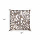 17" Taupe and White Paisley Indoor Outdoor Throw Pillow Cover