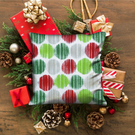 17" Red and Green Christmas Geometric Cotton Throw Pillow Cover