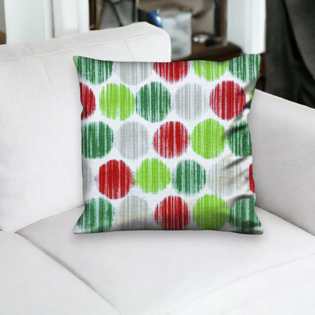 17" Red and Green Christmas Geometric Cotton Throw Pillow Cover