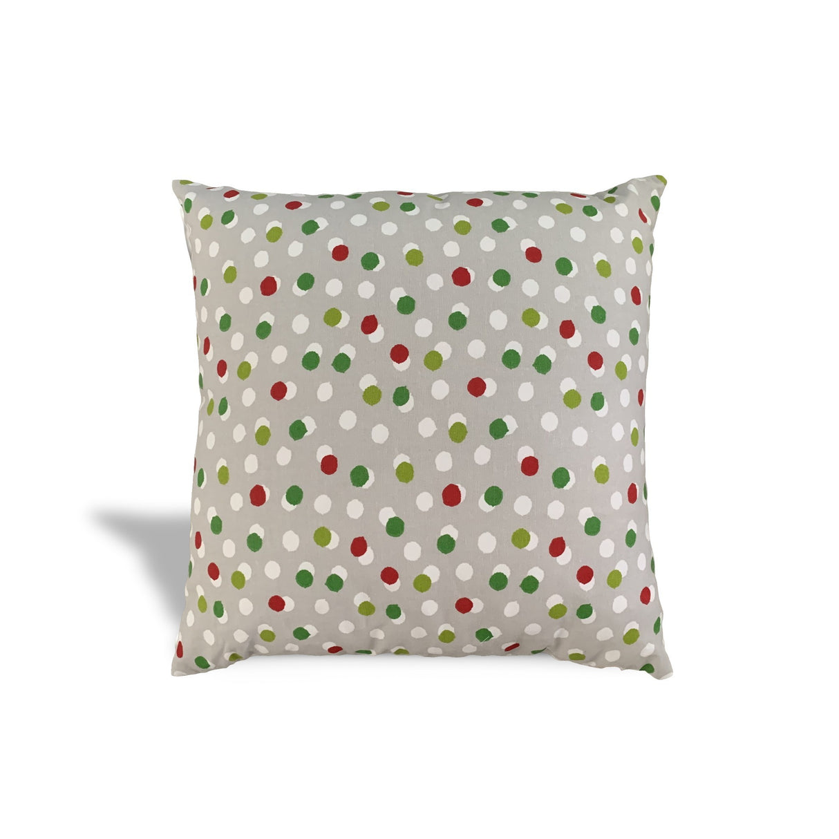 14" Gray and Red Christmas Polka Dot Cotton Throw Pillow Cover