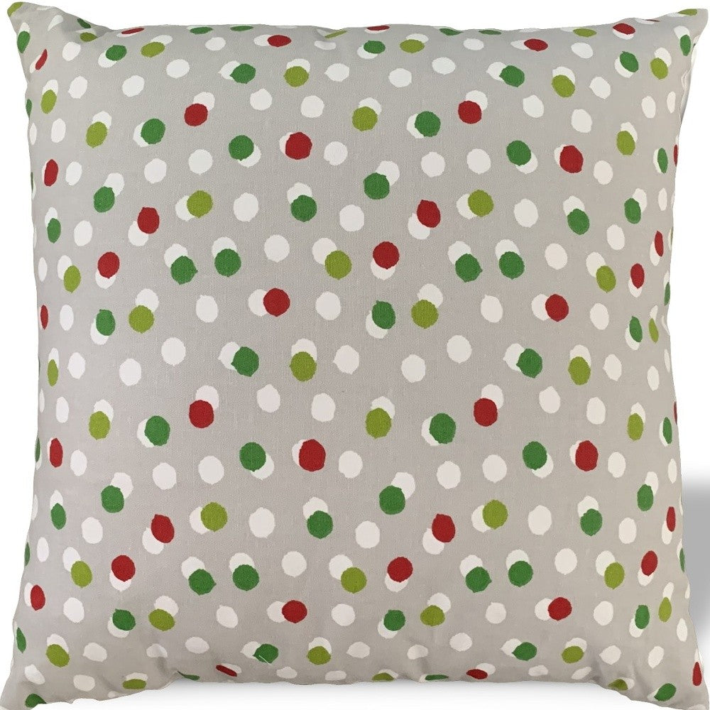 14" Gray and Red Christmas Polka Dot Cotton Throw Pillow Cover