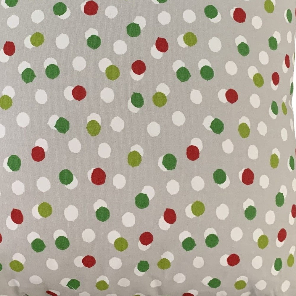 14" Gray and Red Christmas Polka Dot Cotton Throw Pillow Cover