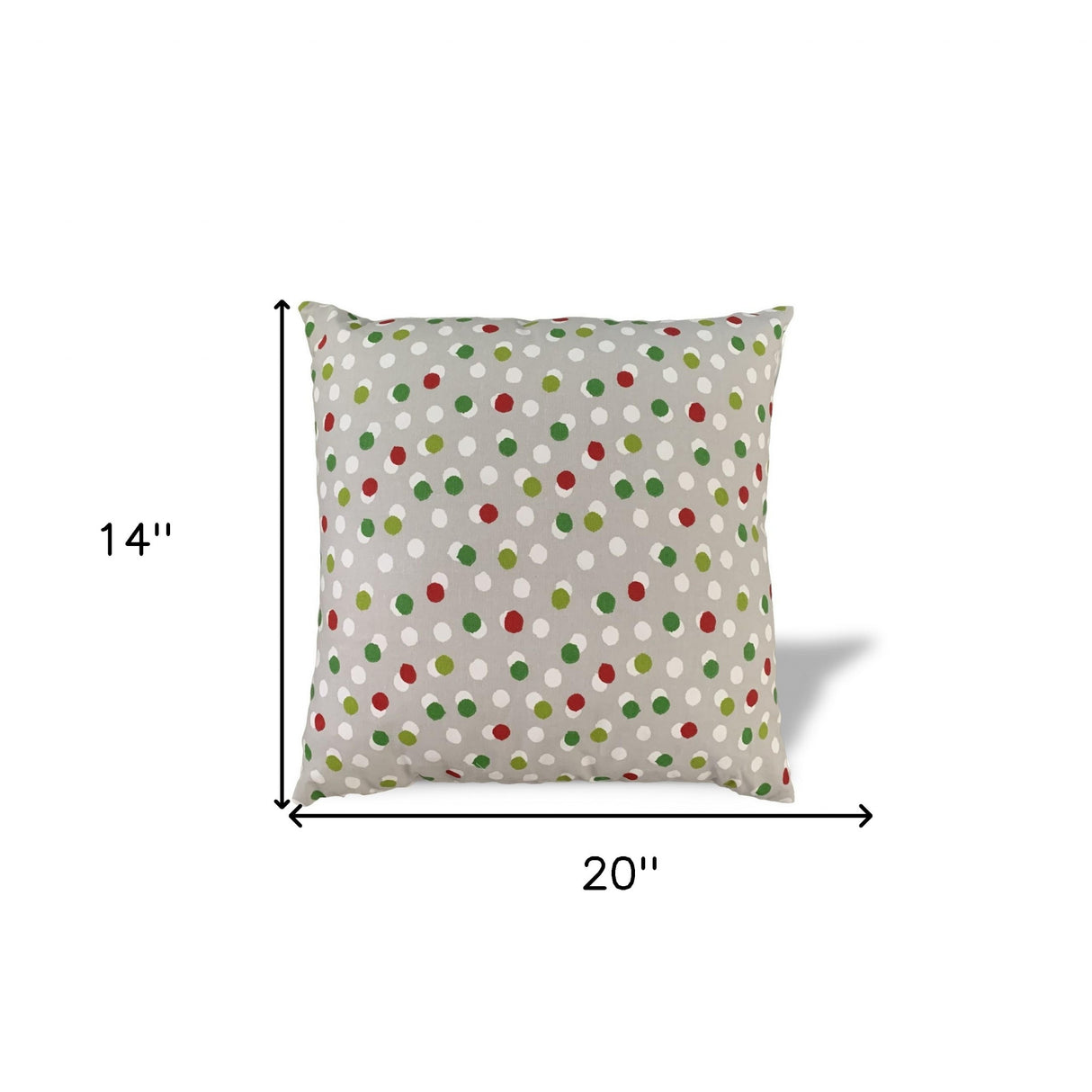 14" Gray and Red Christmas Polka Dot Cotton Throw Pillow Cover