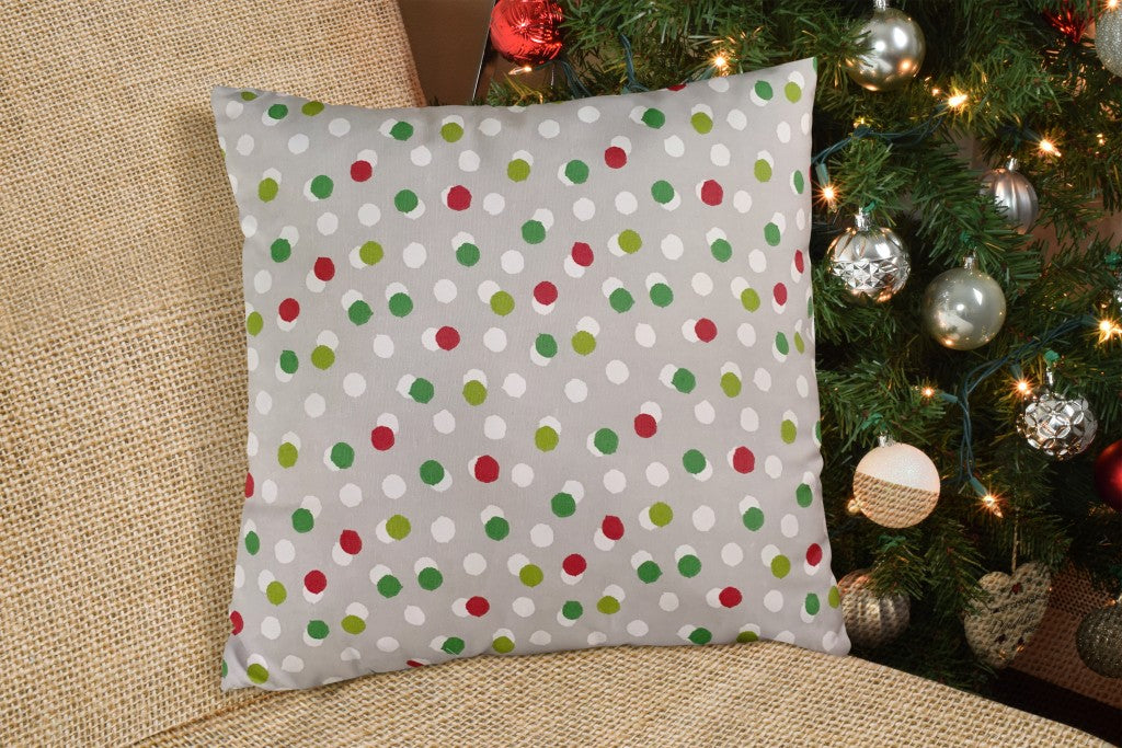 17" Red and Green Christmas Polka Dot Cotton Throw Pillow Cover