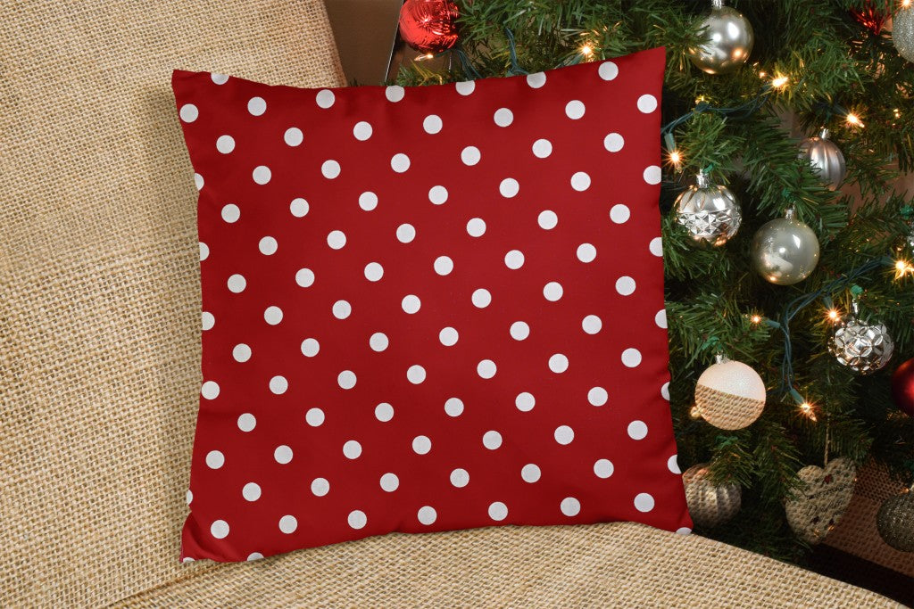 17" Red and White Christmas Polka Dot Throw Pillow Cover