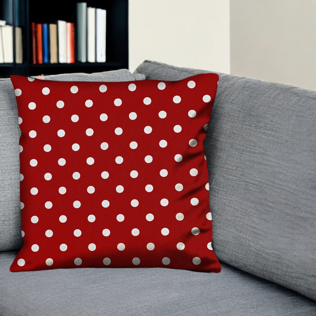 17" Red and White Christmas Polka Dot Throw Pillow Cover