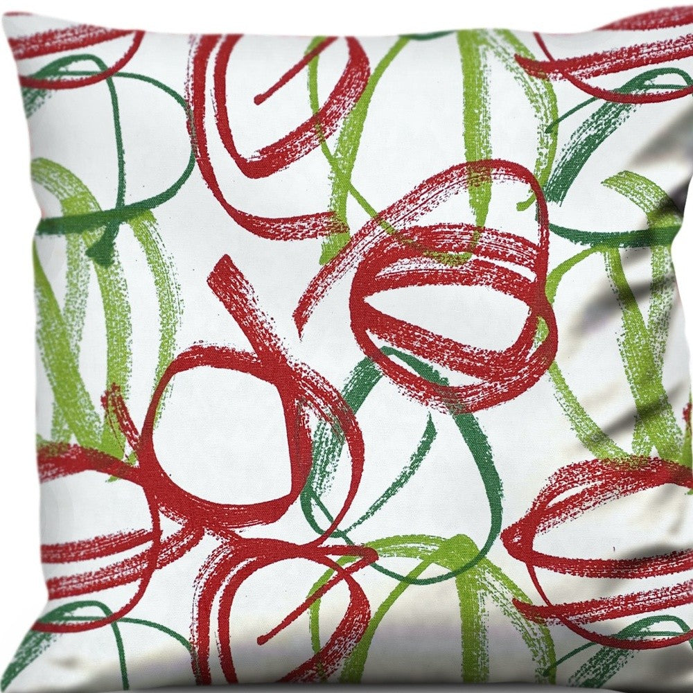 17" White and Red Christmas Abstract Cotton Throw Pillow Cover