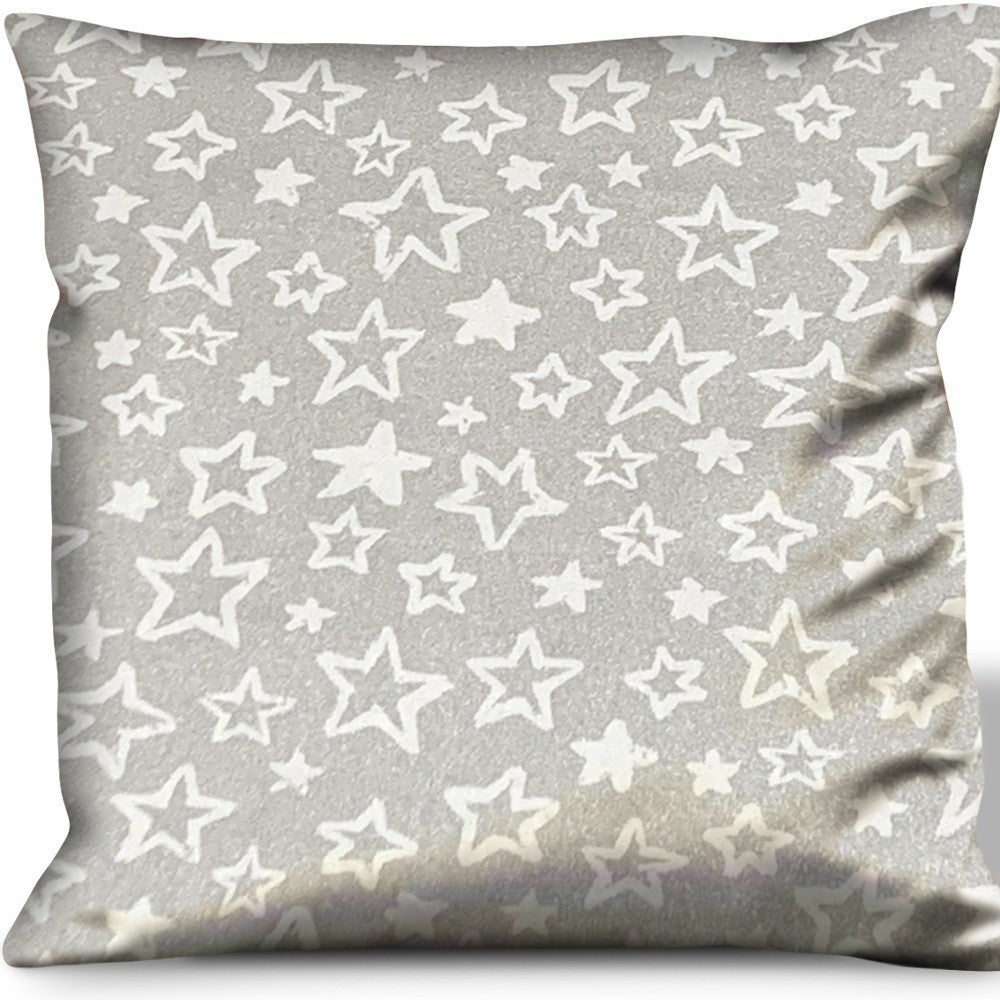 14" Silver and White Christmas Star Cotton Throw Pillow Cover