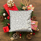 17" Silver and White Christmas Star Cotton Throw Pillow Cover