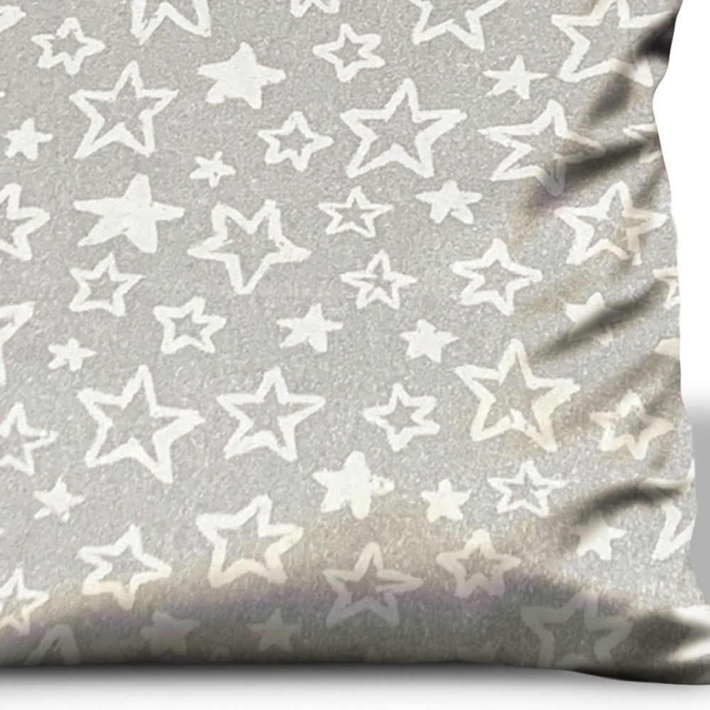 17" Silver and White Christmas Star Cotton Throw Pillow Cover