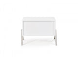 Modern Silky White Nightstand with One Drawer and Steel Legs