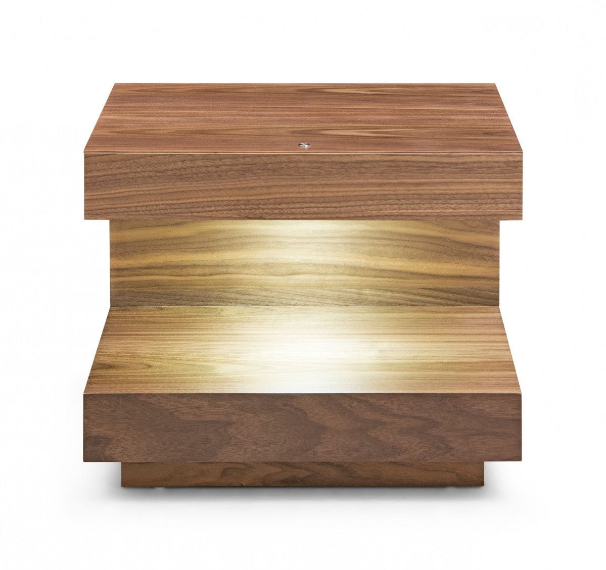 Contemporary LED Lit Walnut Nightstand with One Drawer