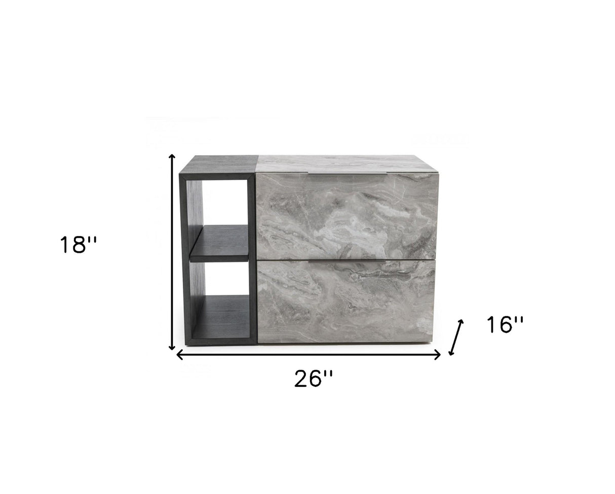 Contempo Gray Faux Marble and Gray Two Drawer Nightstand